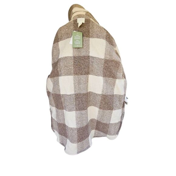H&M Women’s XL Plaid Shacket Coat Jacket Taupe Beige Check Fleece New w/ Tags - Picture 4 of 8